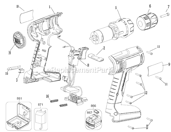 Page A Diagram and Parts List for CDC180ASB Type 1 Black and Decker Cordless Drill